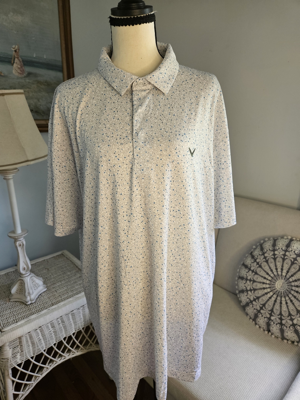 Callaway White Polo with Subtle Blue Microdots